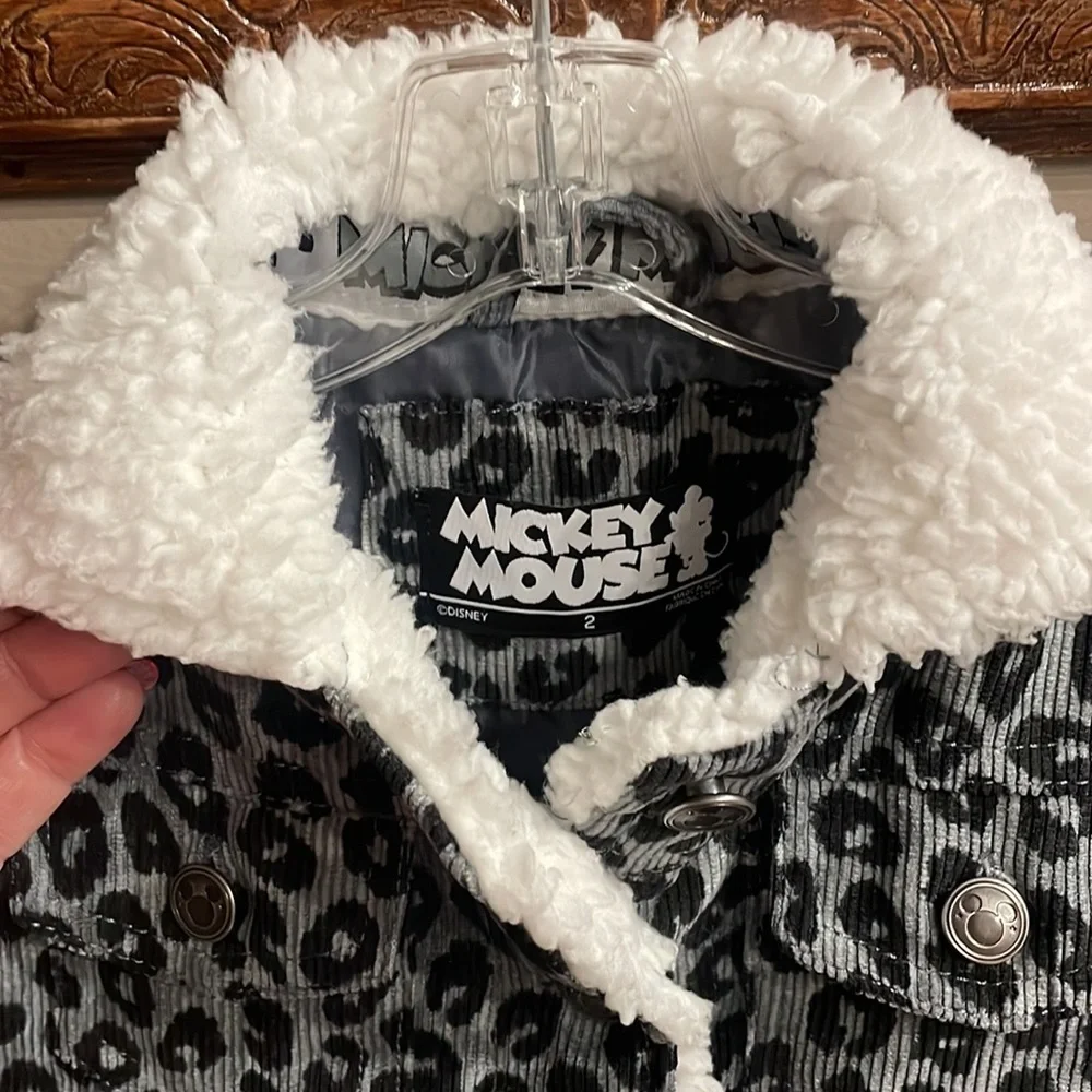 Disney baby girls MICKEY MOUSE corduroy faux Sherpa jacket gray animal pockets 2